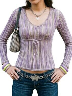 Axcess Liz Claiborne VTG Multicolor Striped Knit Top Purple Green Y2K